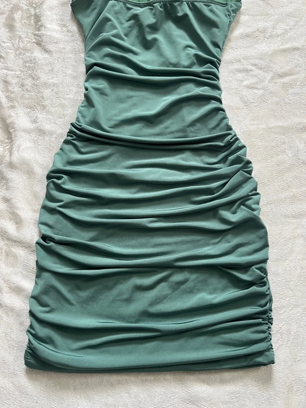 Windsor Sage Green Ruched Bodycon Mini Dress Size S Spaghetti Strap - Picture 8 of 9